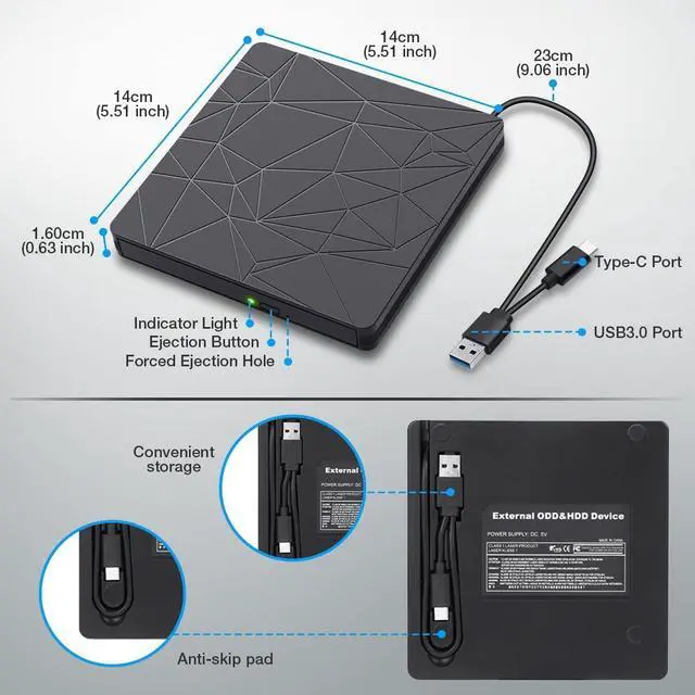 Alt view image 2 of 7 - External CD DVD Drive, 2 in 1 Type C & USB 3.0 Slim Portable CD+/-RW DVD ROM Player Reader For Laptop, Desktop Pc Windows 7/8/10/Xp/Linux and Macbook eokCXOY
