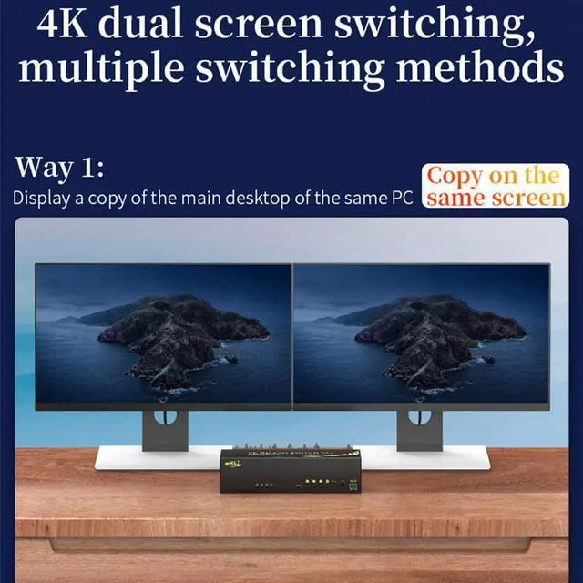 Alt view image 4 of 7 - 4 in 2 out DP HDMI KVM Switch, Dual Screen KVM Switch supports 4 hosts to share 1 set of Keyboard and Mouse and 2 Monitors, 4K @60Hz, DP1.2, HDMI2.0