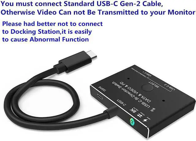 Alt view image 2 of 7 - USB-C Switcher, Type-C 8K Updated Switch USB 3.1 C Gen 2 Cable for Video Bi-Direction 8K @30Hz 4K @120Hz Power Delivery 100w 10Gbps Data Transfer Splitter Converter