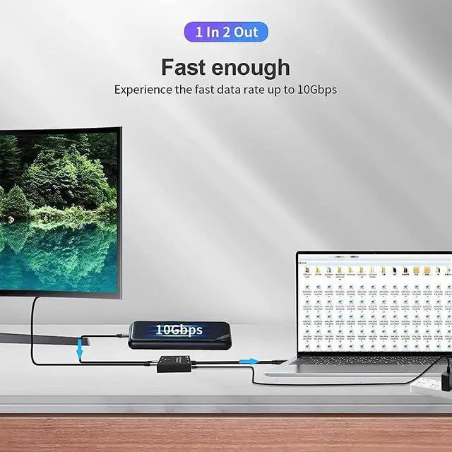 Alt view image 5 of 7 - USB-C Switcher, Type-C 8K Updated Switch USB 3.1 C Gen 2 Cable for Video Bi-Direction 8K @30Hz 4K @120Hz Power Delivery 100w 10Gbps Data Transfer Splitter Converter