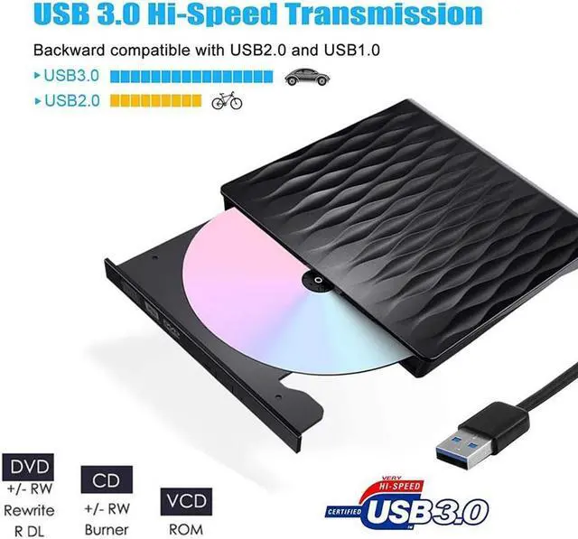 Alt view image 2 of 7 - External CD DVD Drive, USB 3.0 Slim Portable External CD/DVD Rewriter Writer CD DVD Burner, High Speed Data Transfer USB Optical Drives Player Player for PC Desktop/Laptop/Windows/Linux/Mac OS eokCXOY