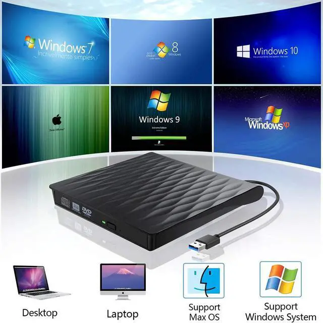Alt view image 3 of 7 - External CD DVD Drive, USB 3.0 Slim Portable External CD/DVD Rewriter Writer CD DVD Burner, High Speed Data Transfer USB Optical Drives Player Player for PC Desktop/Laptop/Windows/Linux/Mac OS eokCXOY