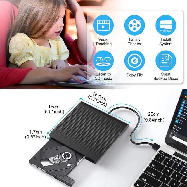 Alt view image 4 of 7 - External CD DVD Drive, USB 3.0 Slim Portable External CD/DVD Rewriter Writer CD DVD Burner, High Speed Data Transfer USB Optical Drives Player Player for PC Desktop/Laptop/Windows/Linux/Mac OS eokCXOY