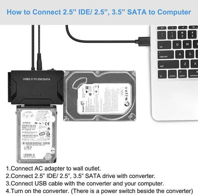Alt view image 3 of 7 - USB 3.0 to SATA/IDE Adapter with Universal 2.5"/3.5" Hard Drive Disk Converter for HDD/SSD & IDE HDD, Support 6TB and One-Touch Backup, Include 12V 2A Power Adapter USB 3.0 Cable for Laptop
