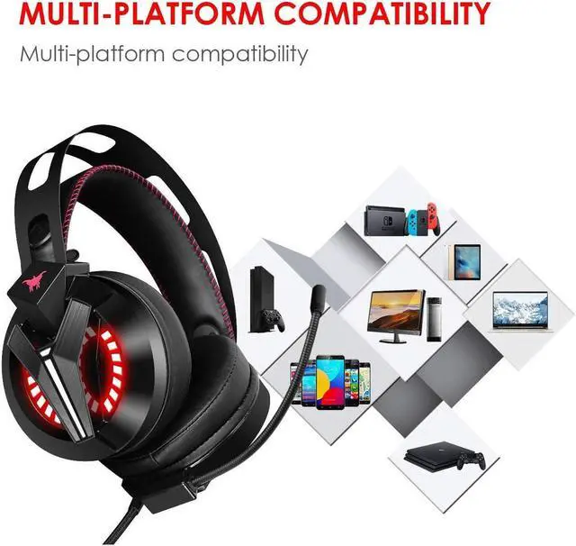 Alt view image 2 of 7 - Gaming Headset Xbox One Headset with Surround Sound Stereo, PS4 Headset with Mic & LED Light, Compatible with PC, Laptop, PS4, Xbox One Controller(Adapter Not Included), Nintendo Switch, Mac