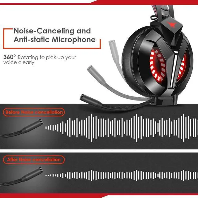 Alt view image 4 of 7 - Gaming Headset Xbox One Headset with Surround Sound Stereo, PS4 Headset with Mic & LED Light, Compatible with PC, Laptop, PS4, Xbox One Controller(Adapter Not Included), Nintendo Switch, Mac