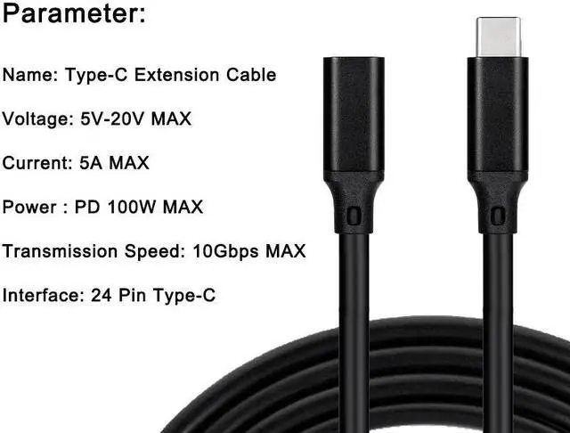 Alt view image 4 of 7 - USB C Extension Cable - Type C Extender Male to Female USB 3.2 Gen 2 10Gbps 100W Thunderbolt 3 Compatible with MacBook Pro iPad Pro Nintendo Switch DJI Mavic Dell XPS Surface Go Hub