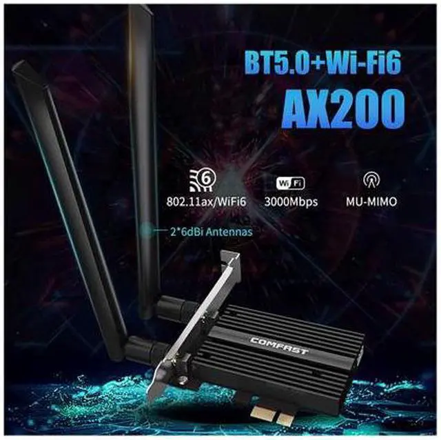 Alt view image 3 of 6 - 3000Mbps AX200 WiFi 6 PCIe WiFi Card AX3000Mbps WiFi Network Card 802.11AX Dual Band 2.4G/5G, Bluetooth 5.0 WiFi Adapter with External Antennas Support Windows 10 64-bit