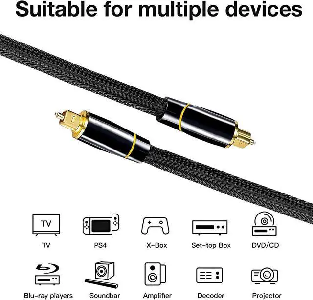 Alt view image 3 of 7 - Digital Optical Audio Cable 10ft/3M, Fiber Optic Toslink Audio Cable SPDIF Male to Male 24K Gold Plated for Sound Bar, Home Theater, TV, PS4, Xbox, Playstation & More