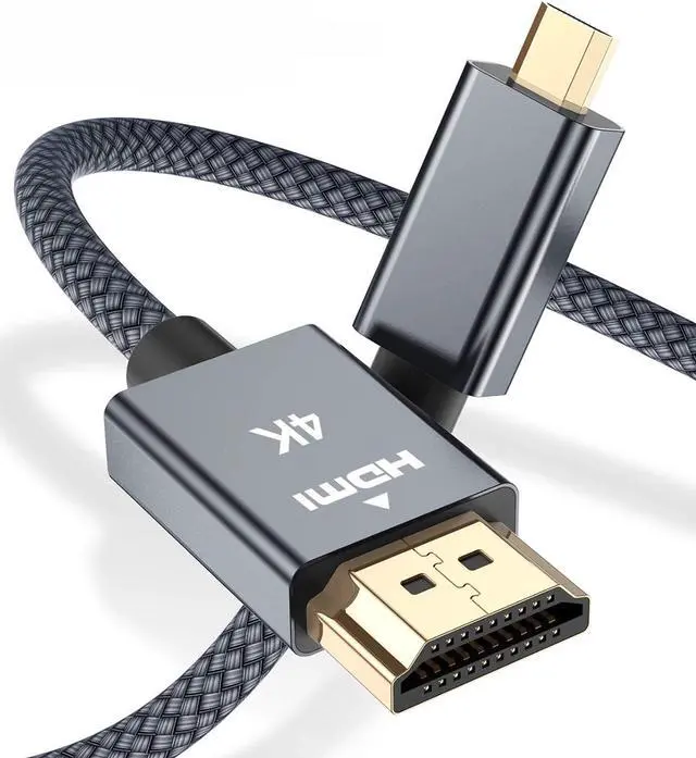 Main image of Micro HDMI to HDMI Cable 6.6ft/2M, 4K-60Hz HDMI Type D to HDMI Type A Nylon-braided Lead for Raspberry Pi 4 b/4b/400,GoPro Black Hero 7 6 5,Sony Camera A6000,Nikon B500,Lenovo Yoga 3 Pro 710,Canon