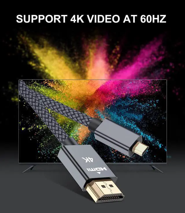 Alt view image 5 of 7 - Micro HDMI to HDMI Cable 6.6ft/2M, 4K-60Hz HDMI Type D to HDMI Type A Nylon-braided Lead for Raspberry Pi 4 b/4b/400,GoPro Black Hero 7 6 5,Sony Camera A6000,Nikon B500,Lenovo Yoga 3 Pro 710,Canon