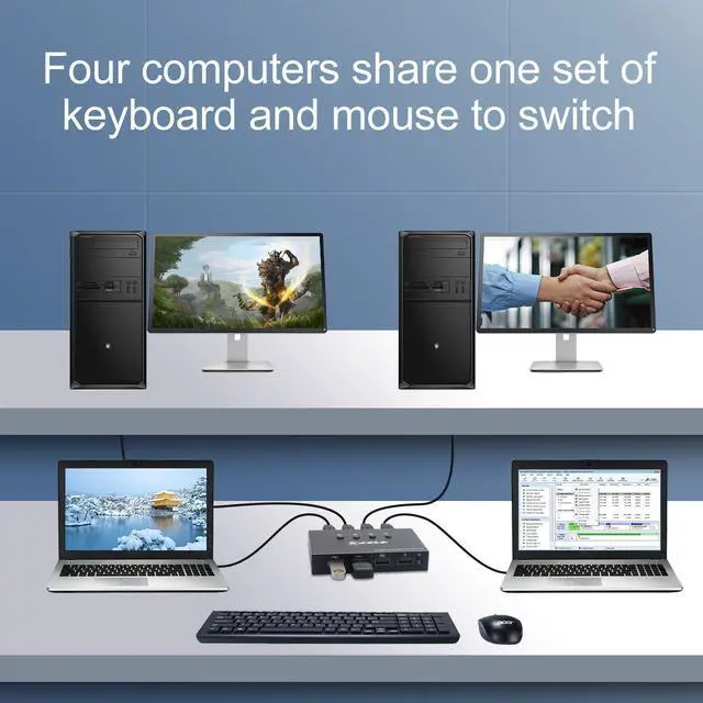 Alt view image 2 of 7 - USB 2.0 KVM Switch Splitter Box 4 in 4 Out USB KVM Switch, 4 PCs Sharing 4 USB Devices 2.0 Switch Switcher For PC Computer Printer Keyboard Mouse
