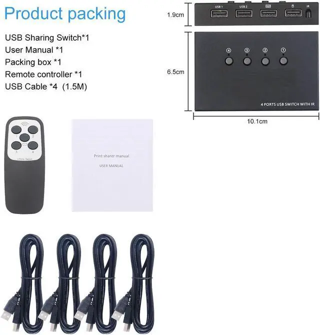 Alt view image 7 of 7 - USB 2.0 KVM Switch Splitter Box 4 in 4 Out USB KVM Switch, 4 PCs Sharing 4 USB Devices 2.0 Switch Switcher For PC Computer Printer Keyboard Mouse