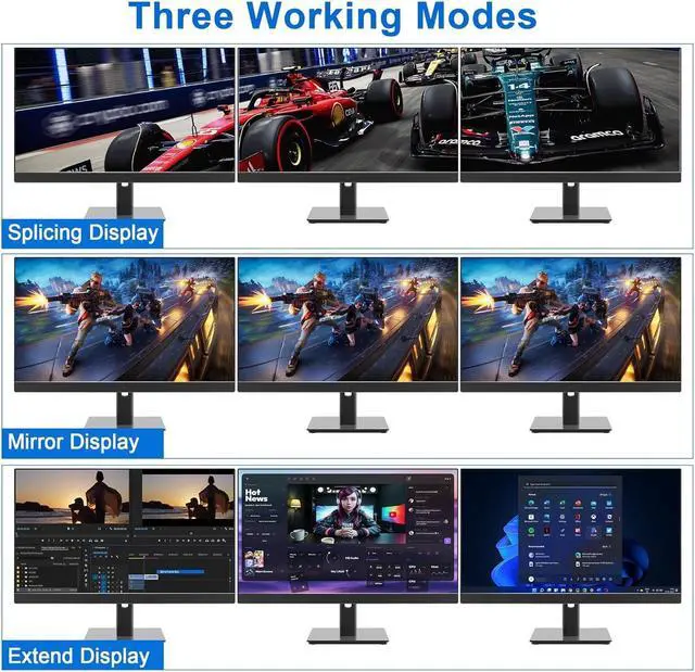 Alt view image 4 of 7 - 8K@60Hz USB 3.0 Displayport KVM Switch 3 Monitors 4 Computer, DP1.4 Triple Monitor KVM Switch with Audio Microphone Output and 3 USB 3.0 Port, KVM Triple Monitor Keyboard Mouse Switcher for 4PCs