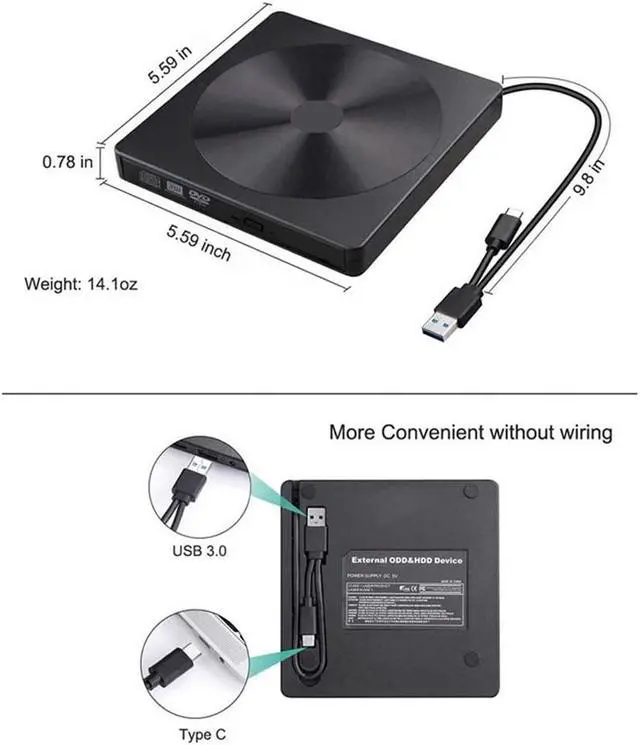 Alt view image 6 of 7 - External CD DVD Drive, USB C Writer Type C USB 3.0 CD DVD RAM Burner Combo High Speed CD/DVD Read/Write Compatible with Windows/Mac OS for Laptop Desktop MacBook Air iMac (Black)