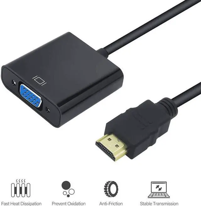 Alt view image 2 of 7 - HDMI to VGA, Gold-Plated HDMI to VGA Adapter (Male to Female) Compatible with Computer,Desktop,Laptop,PC,Monitor,Projector,HDTV, Chromebook,Raspberry Pi,Roku,Xbox and More(Black)