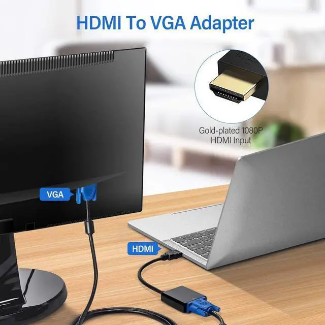 Alt view image 6 of 7 - HDMI to VGA, Gold-Plated HDMI to VGA Adapter (Male to Female) Compatible with Computer,Desktop,Laptop,PC,Monitor,Projector,HDTV, Chromebook,Raspberry Pi,Roku,Xbox and More(Black)