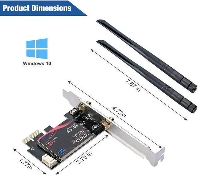 Alt view image 7 of 7 - WiFi 6 AX200 PCIE WiFi Card, Dual Band 5GHz/2.4GHz Wireless WiFi Network Adapter for PC, Bluetooth 5.0 | MU-MIMO | Ultra-Low Latency PCI-E Card, Support Win 10 64-bit Only (Black)