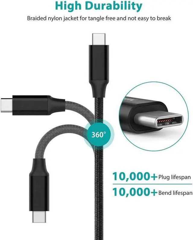 Alt view image 2 of 7 - USB C to USB C 3.1 Gen2 Cable Fast Charge Video Cable(6.6ft/2m), 100W 20V/5A 10Gbps Fast Data Transfer, 4K Video Output for Samsung Galaxy S20 Note 10+,iPad Pro,Macbook Pro, HUAWEI MateBook eokCXOY