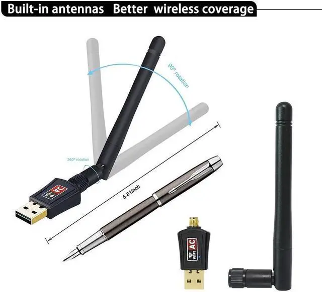 Alt view image 7 of 7 - Wifi Dongle High Speed Internet 2.4/5GHz 600Mbps Wireless USB Wifi Adapter for PC/Desktop/Laptop/Tablet, Supports Windows 10/8/7/Vista/XP/2000, Mac Os X 10.4-10.11.4 and 10.12.1 8iop