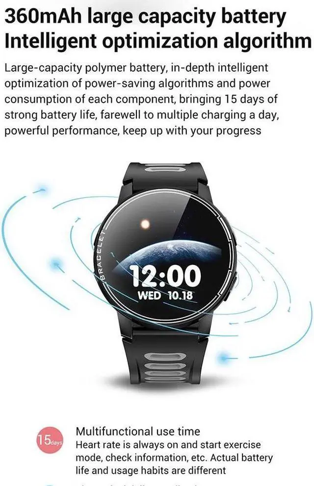 Alt view image 3 of 7 - Sports Smart Watch 1.3 Inch Full Touch Screen Watch Men IP68 Waterproof Silicone Strap SmartWatch for Android IOS Fitness Watches 360mAh Big Battery 60 days Long Standby eokCXOY