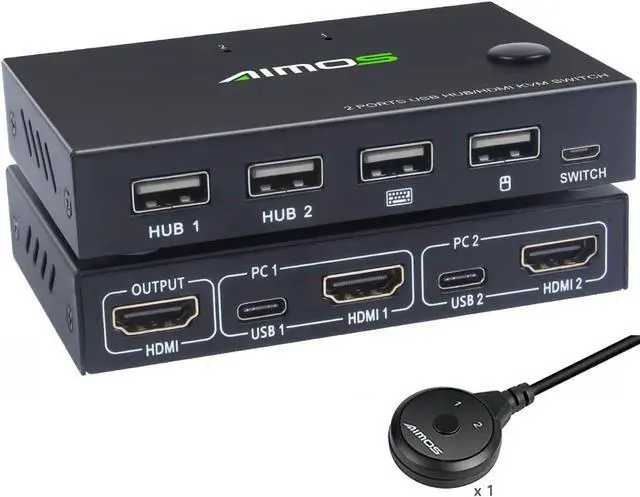 Main image of KVM Switch HDMI 2 Port Box, USB and HDMI Switches 4 USB Hub, UHD 4K@30Hz, for 2 Computers Share Keyboard Mouse and one HD Monitor, Not support Hotkey, With HUB Ports