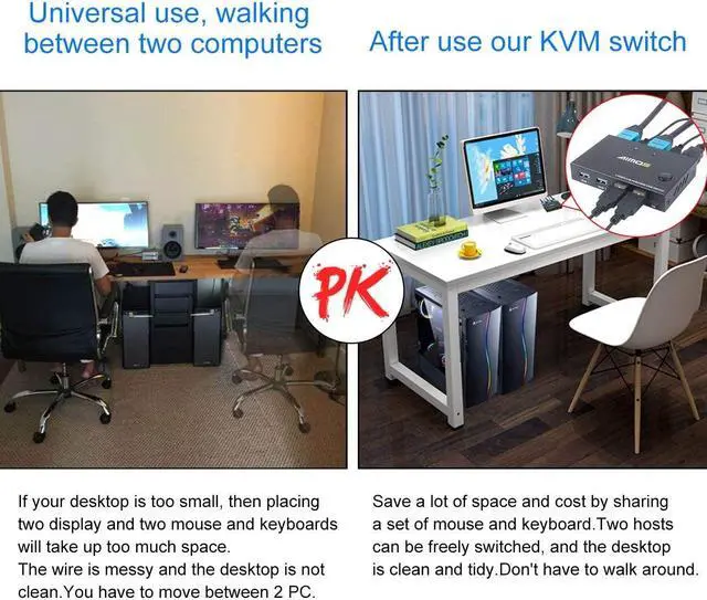 Alt view image 6 of 7 - KVM Switch HDMI 2 Port Box, USB and HDMI Switches 4 USB Hub, UHD 4K@30Hz, for 2 Computers Share Keyboard Mouse and one HD Monitor, Not support Hotkey, With HUB Ports
