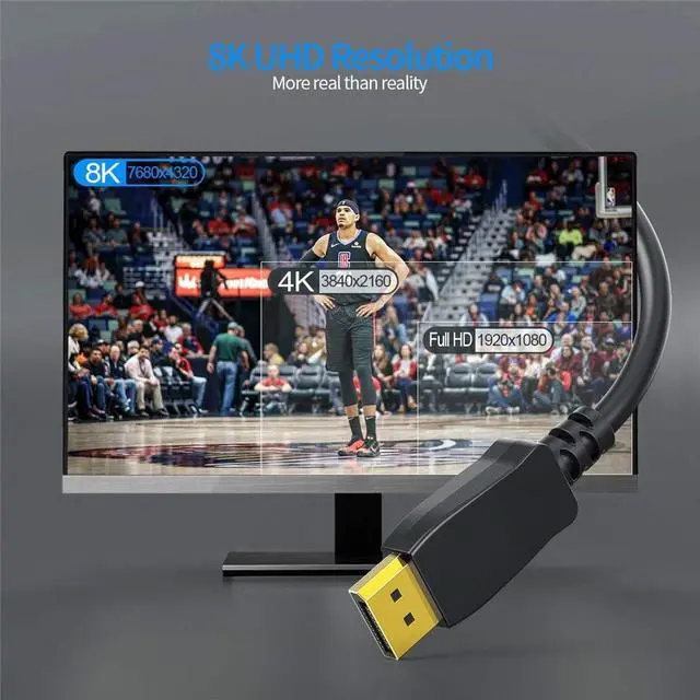 Alt view image 5 of 7 - 8K Displayport Cable 1.4, 16.4ft DisplayPort to DisplayPort Cable (DP to DP Cable) Gold Plated with 8K@60Hz, 4K@144Hz, 2K@165Hz Video Resolution & HDR Support, 5M/ Black