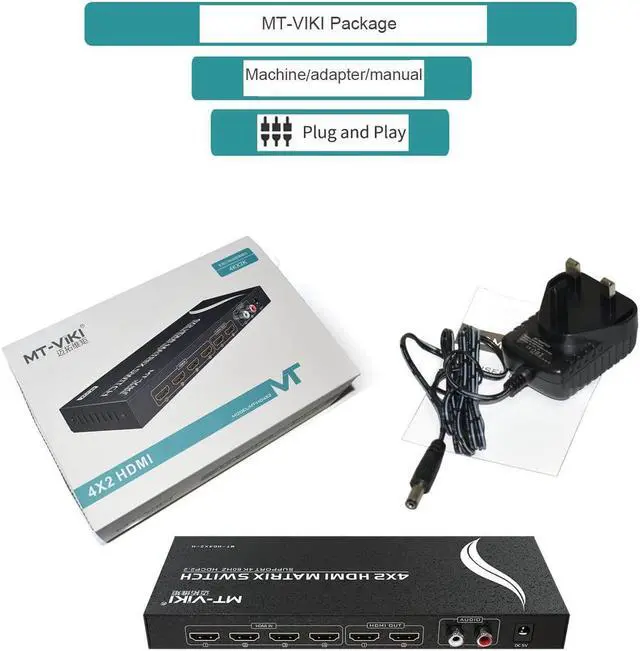 Alt view image 7 of 7 - HDMI Matrix 4x2, MT-VIKI HDMI Matrix Switch 4 in 2 out Splitter with 3.5mm Stereo L/R RCA Audio & IR Remote Control