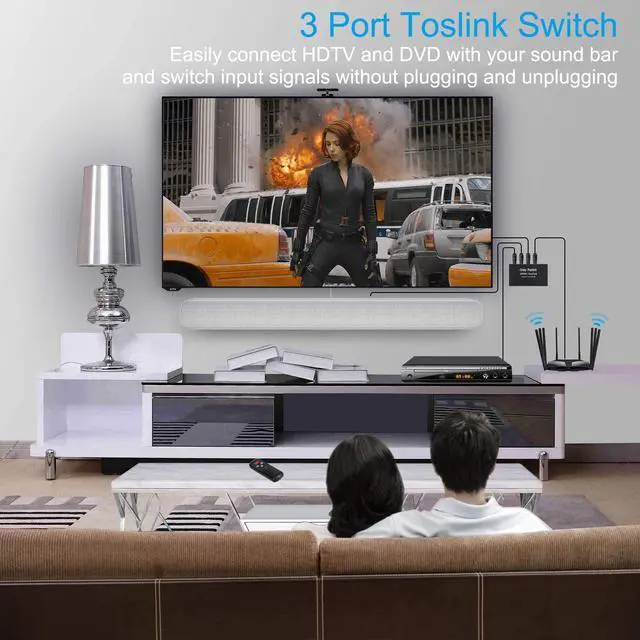 Alt view image 7 of 7 - 3 Port Optical Switcher Splitter 3 in 1 Out, with 2 Way Spdif Toslink Optical Splitter/IR Remote Control Optical Switcher Splitter, 3 Port Spdif Toslink Optical Switch