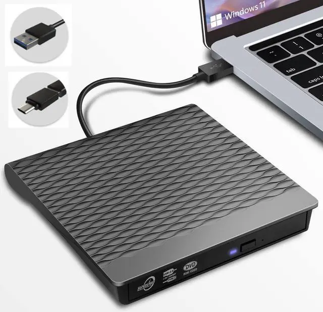 Main image of [New Model] External CD DVD Drive, USB 3.0 Type C External CD/DVD Burner, Portable CD ROM Optical Drive Player Reader Disk Disc with Laptop Desktop PC Windows 11/10/8/7, MacOS, Linux