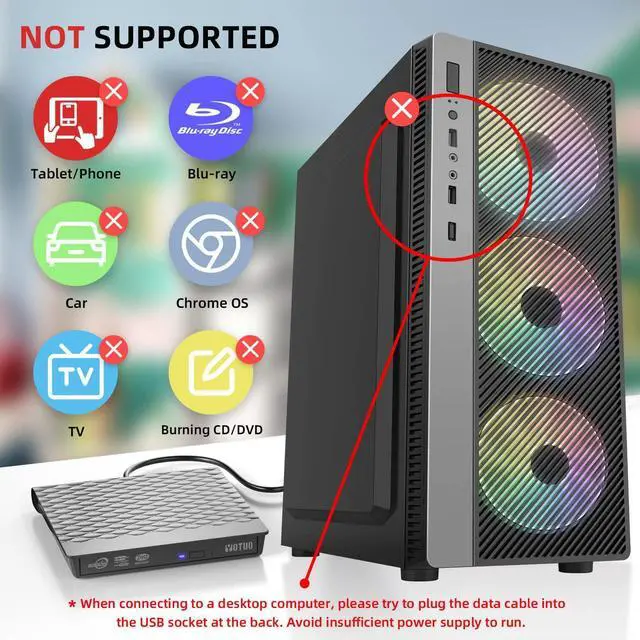 Alt view image 5 of 7 - [New Model] External CD DVD Drive, USB 3.0 Type C External CD/DVD Burner, Portable CD ROM Optical Drive Player Reader Disk Disc with Laptop Desktop PC Windows 11/10/8/7, MacOS, Linux
