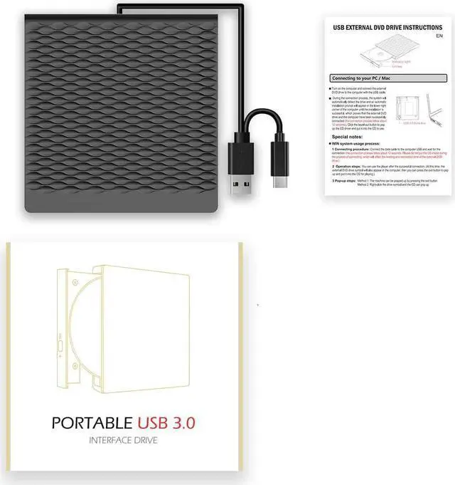 Alt view image 6 of 7 - [New Model] External CD DVD Drive, USB 3.0 Type C External CD/DVD Burner, Portable CD ROM Optical Drive Player Reader Disk Disc with Laptop Desktop PC Windows 11/10/8/7, MacOS, Linux