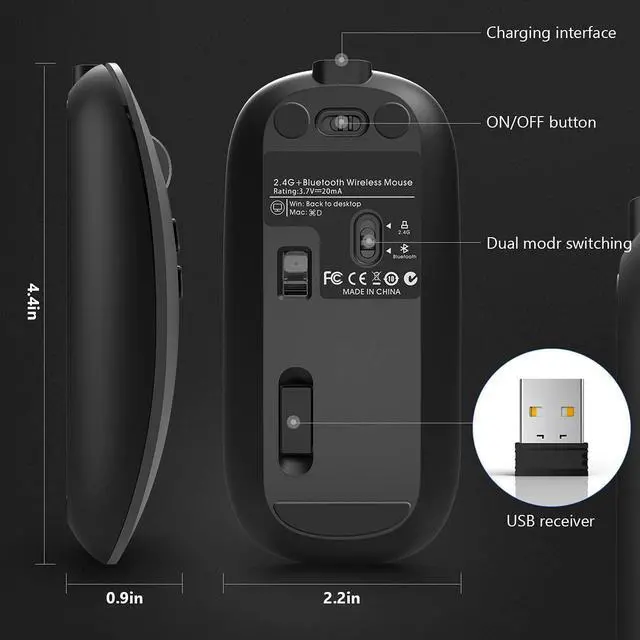 Alt view image 6 of 7 - [Upgraded] Bluetooth Mouse, Rechargeable Wireless Mouse with Dual Mode (Bluetooth 5.1 + 2.4G Wireless), Ultra-thin Ergonomic Portable Silent Mouse Computer Mouse for Laptop Android Windows MacOS