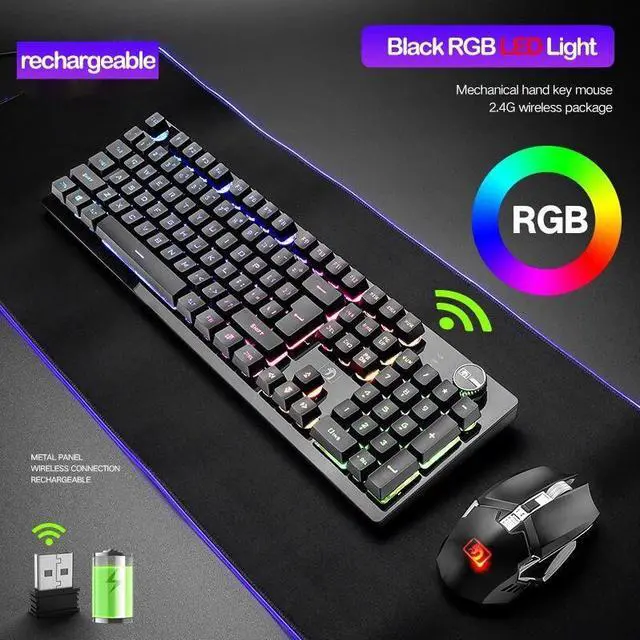 Alt view image 2 of 7 - Gaming Keyboard and Mouse Set RGB Backlit Mechanical Feel 4000mAh Battery Ergonomic Waterproof Keyboard for Mac PC Laptop Computer Game Work Office