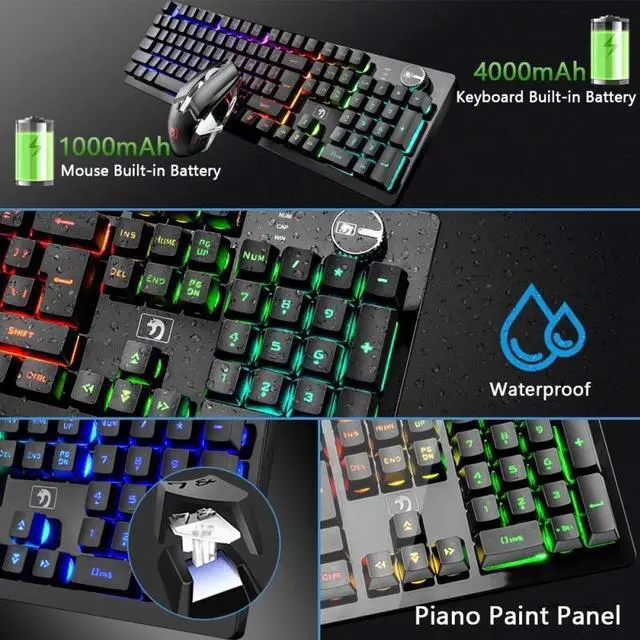 Alt view image 7 of 7 - Gaming Keyboard and Mouse Set RGB Backlit Mechanical Feel 4000mAh Battery Ergonomic Waterproof Keyboard for Mac PC Laptop Computer Game Work Office