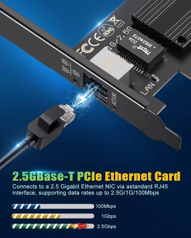 Alt view image 2 of 7 - 2.5GBase-T PCI Express Gigabit Network Card for Gaming, Streaming, 2.5G/1G/100Mbps PCIe Ethernet Network Adapter RJ45 LAN Controller for PC, Support Windows 10/11, Standard & Low-Profile Brackets