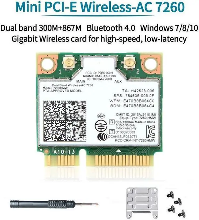Alt view image 2 of 6 - 7260 Mini PCIE Wifi Card for PC Laptop Dual Band 2.4GHz/5GHz Wireless-AC 1200Mbps 7260HMW Network Adapter 802.11ac Wifi Bluetooth 4.0 Support Windows 7 8 10 (32/64-bit)