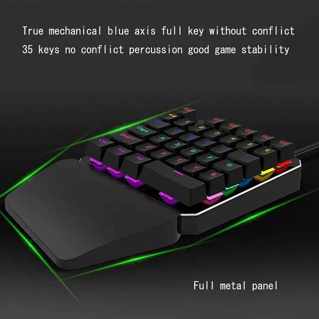Alt view image 4 of 7 - Mechanical Gaming Keyboard One Handed Keyboard 35 keys Anti-ghosting Keyboard Portable Wired Game Blue Switch Keypad with 7 Color Led Backlit for Windows PC Laptop Computer