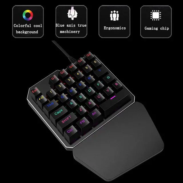 Alt view image 5 of 7 - Mechanical Gaming Keyboard One Handed Keyboard 35 keys Anti-ghosting Keyboard Portable Wired Game Blue Switch Keypad with 7 Color Led Backlit for Windows PC Laptop Computer
