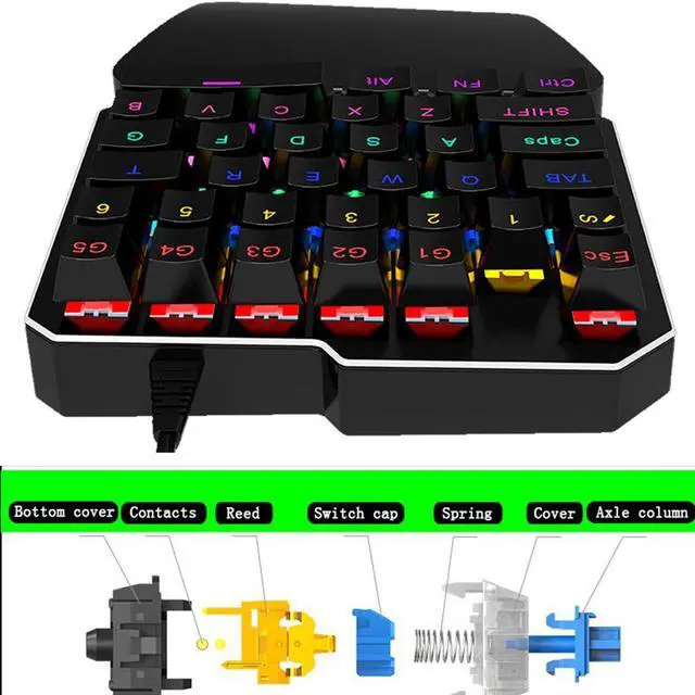 Alt view image 6 of 7 - Mechanical Gaming Keyboard One Handed Keyboard 35 keys Anti-ghosting Keyboard Portable Wired Game Blue Switch Keypad with 7 Color Led Backlit for Windows PC Laptop Computer