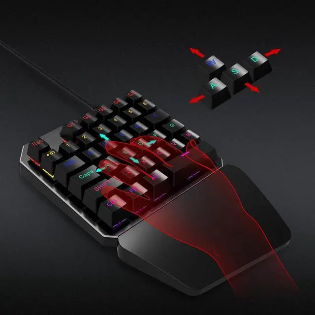 Alt view image 3 of 7 - Mechanical Gaming Keyboard One Handed Keyboard 35 keys Anti-ghosting Keyboard Portable Wired Game Blue Switch Keypad with 7 Color Led Backlit for Windows PC Laptop Computer