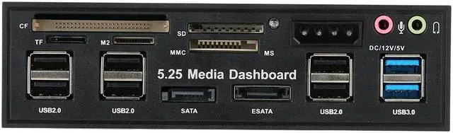 Main image of Multi-Function 5.25 Bay USB 3.0 Hub eSATA,Sata Front Panel,
 SATA Port Internal Card Reader PC Dashboard Media Front Panel Audio for SD MS CF TF M2 MMC Memory Cards Fits 5.25" Bay