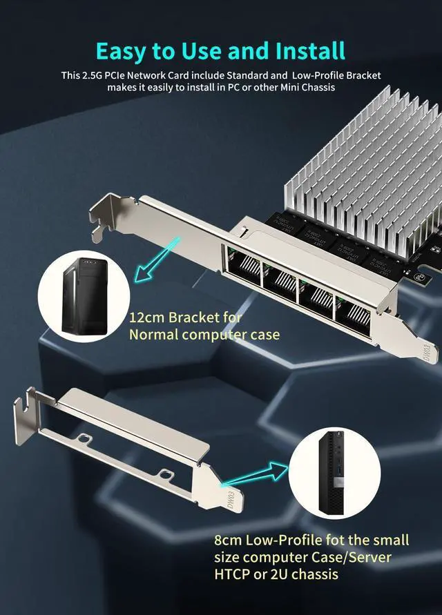 Alt view image 5 of 5 - 4 Port 2.5Gb PCIe Network Card, 4 Port 2.5 Gigabit Ethernet Interface Adapter, with Realtek RTL8125B, Support NAS/PC, 2.5G NIC Compliant Windows/Linux/MAC OS