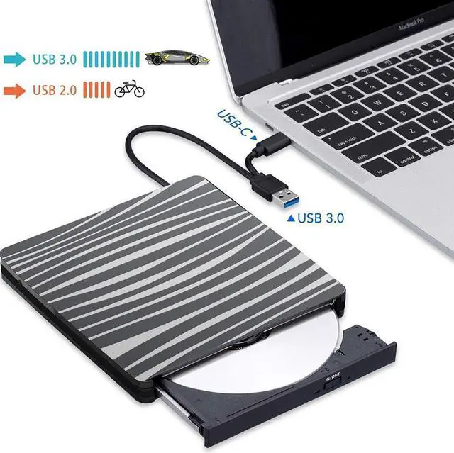 Alt view image 3 of 7 - DVD Drive USB 3.0 External CD drive and Type-C interface, Slim Portable External DVD-R DVD / CD, Compatible with Win10 /8.1/7/XP/Vista/Linux,Laptop, Desktop,Mac (Color: Black) eokCXOY