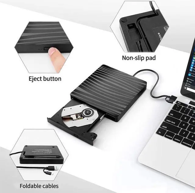 Alt view image 5 of 7 - DVD Drive USB 3.0 External CD drive and Type-C interface, Slim Portable External DVD-R DVD / CD, Compatible with Win10 /8.1/7/XP/Vista/Linux,Laptop, Desktop,Mac (Color: Black) eokCXOY