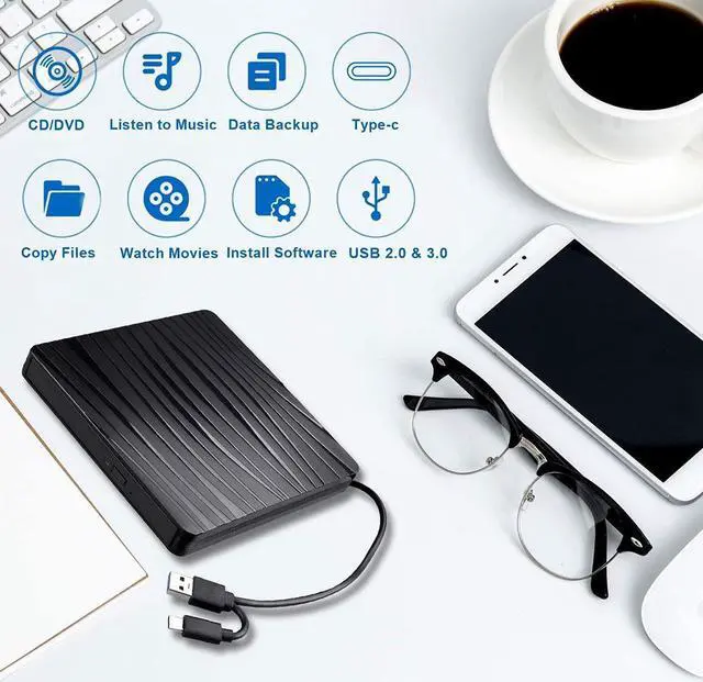 Alt view image 6 of 7 - DVD Drive USB 3.0 External CD drive and Type-C interface, Slim Portable External DVD-R DVD / CD, Compatible with Win10 /8.1/7/XP/Vista/Linux,Laptop, Desktop,Mac (Color: Black) eokCXOY