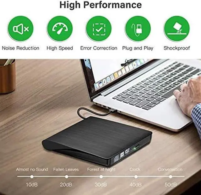 Alt view image 2 of 7 - External CD/DVD Drive, USB3.0 & USB C DVD+/-RW Portable CD DVD Burner Optical Drive is Suitable for laptop/desktop/MacOS/Windows10/8/7/XP high-Speed Data Transmission