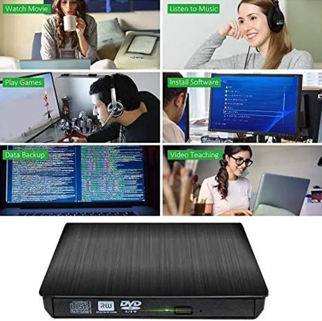 Alt view image 4 of 7 - External CD/DVD Drive, USB3.0 & USB C DVD+/-RW Portable CD DVD Burner Optical Drive is Suitable for laptop/desktop/MacOS/Windows10/8/7/XP high-Speed Data Transmission