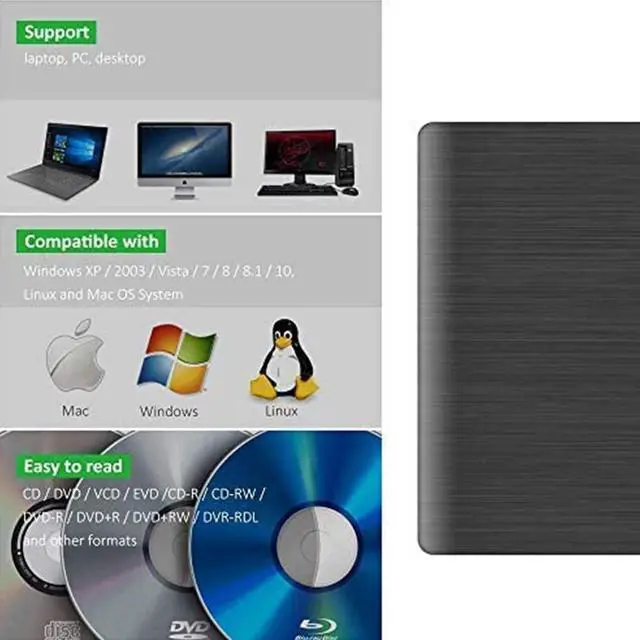 Alt view image 3 of 7 - External CD/DVD Drive, USB3.0 & USB C DVD+/-RW Portable CD DVD Burner Optical Drive is Suitable for laptop/desktop/MacOS/Windows10/8/7/XP high-Speed Data Transmission